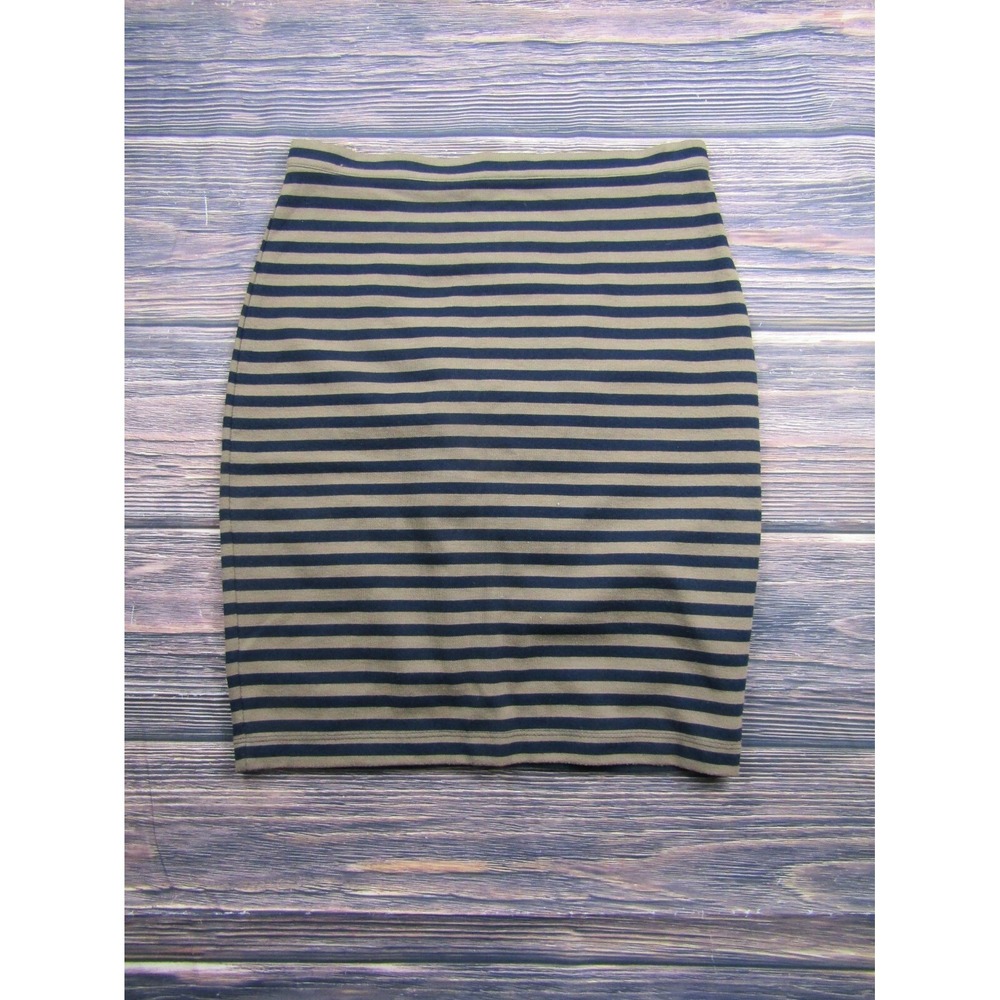 Club Monaco Pencil Skirt Women 4 Navy Tan Striped Stretch Ponte Back Zip HH72-24